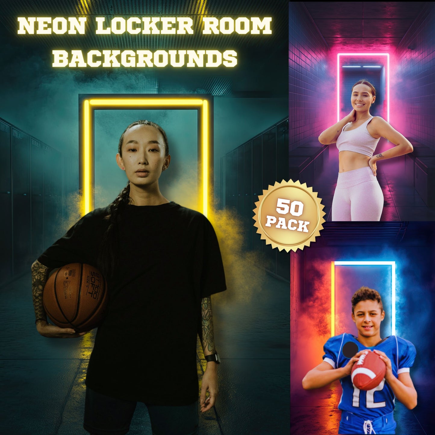 50 Neon Locker Room Sports Background Bundle