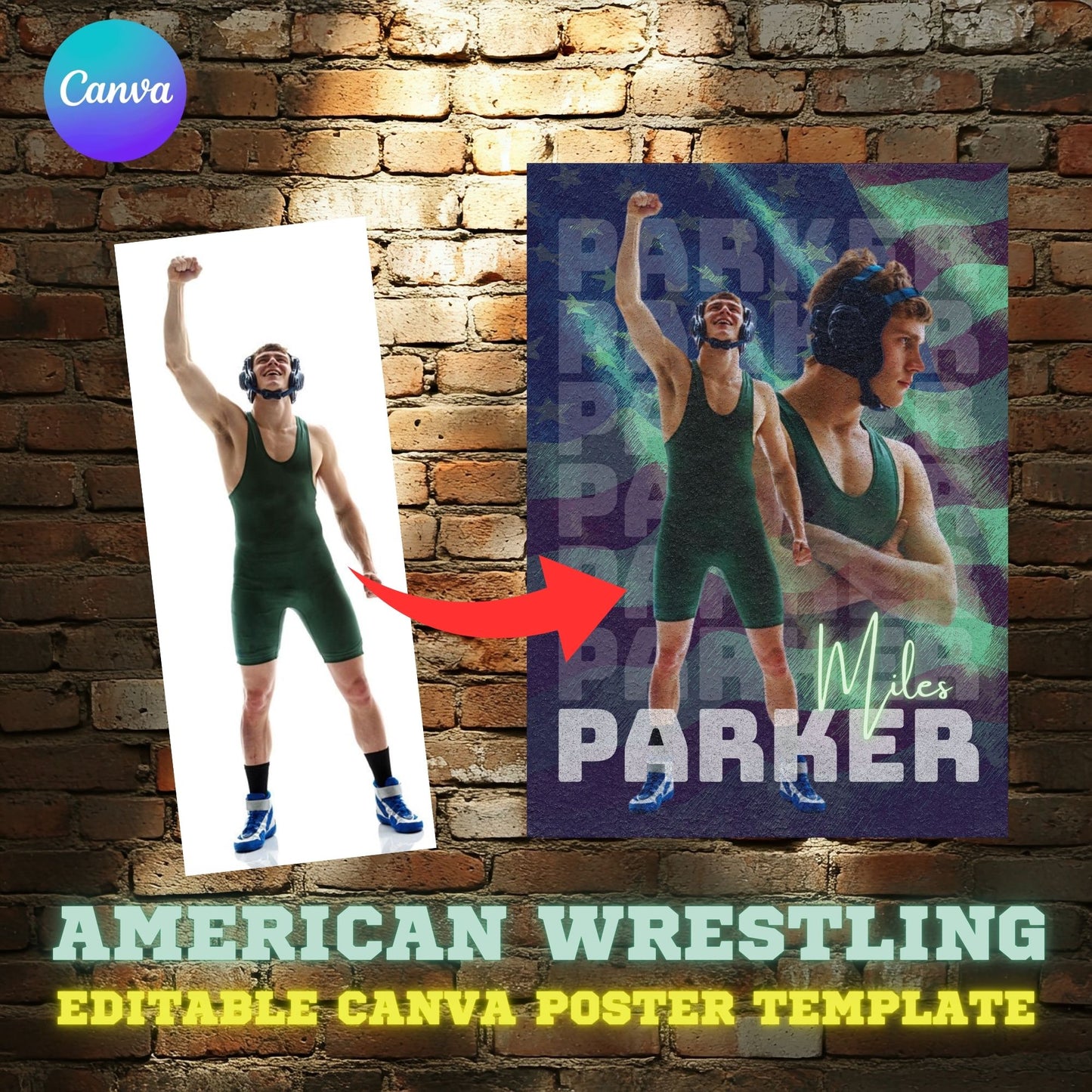 American Wrestling Canva Poster Template