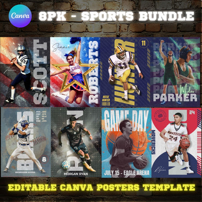 8 Pack Sports Bundle Canva Poster Template (Pack 2)