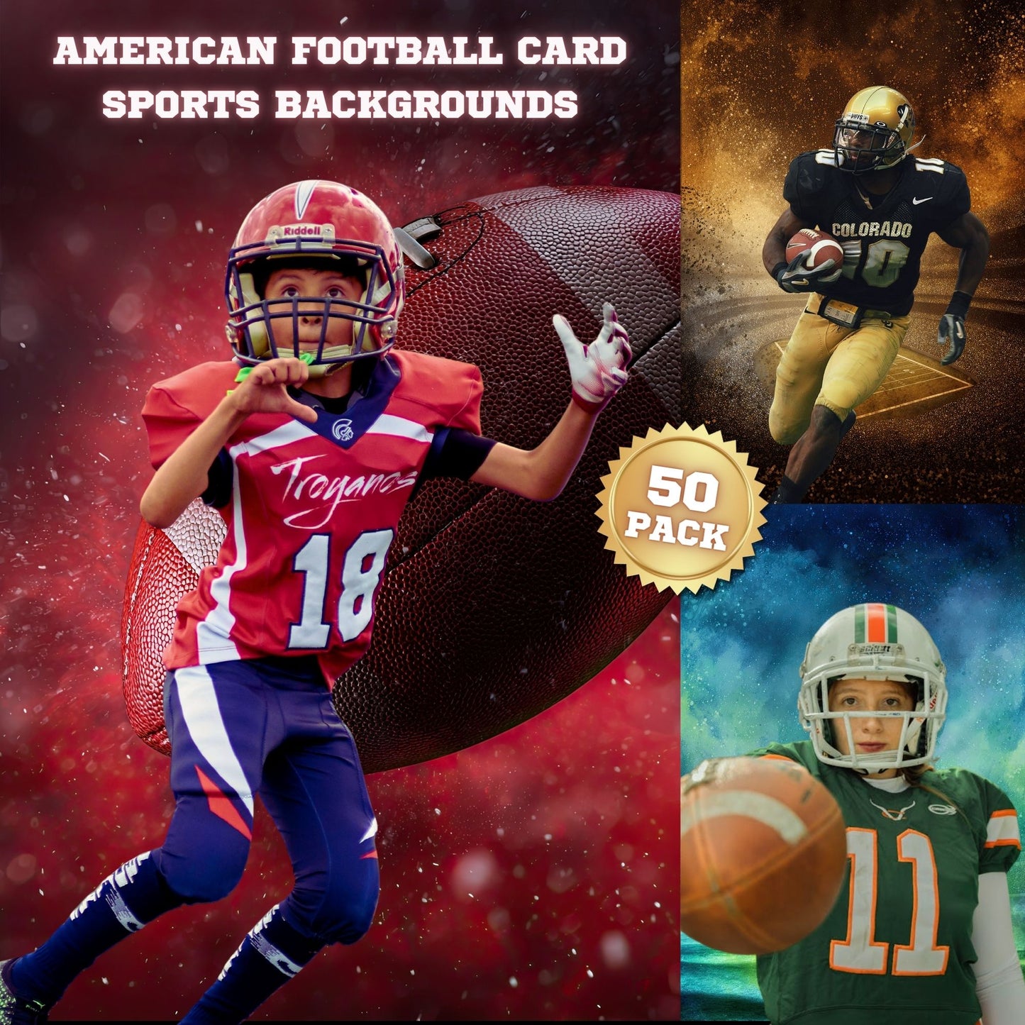 50 American Football Card Sports Background Bundle