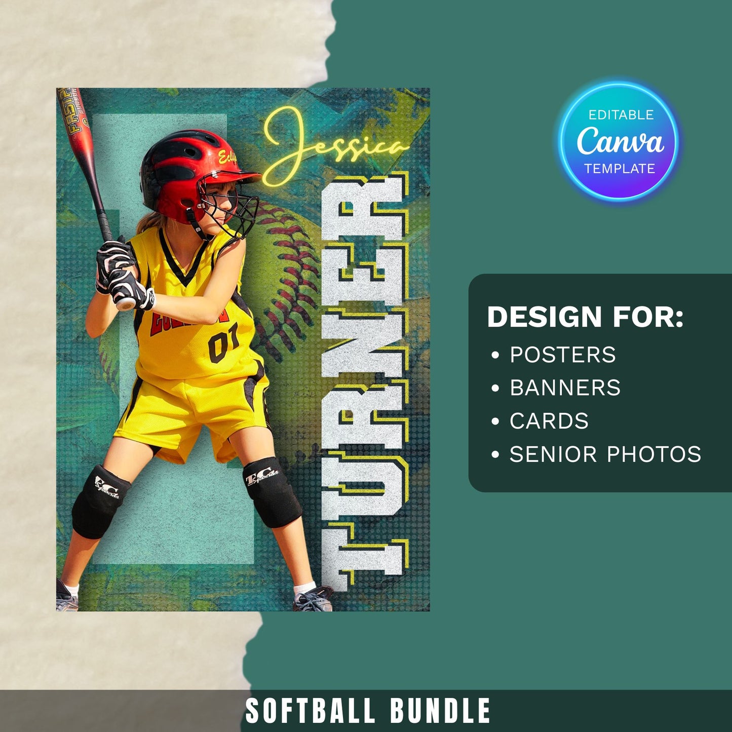 Softball Card (Green) Canva Template