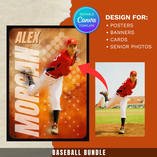 Baseball Card Canva Poster Template (Orange)