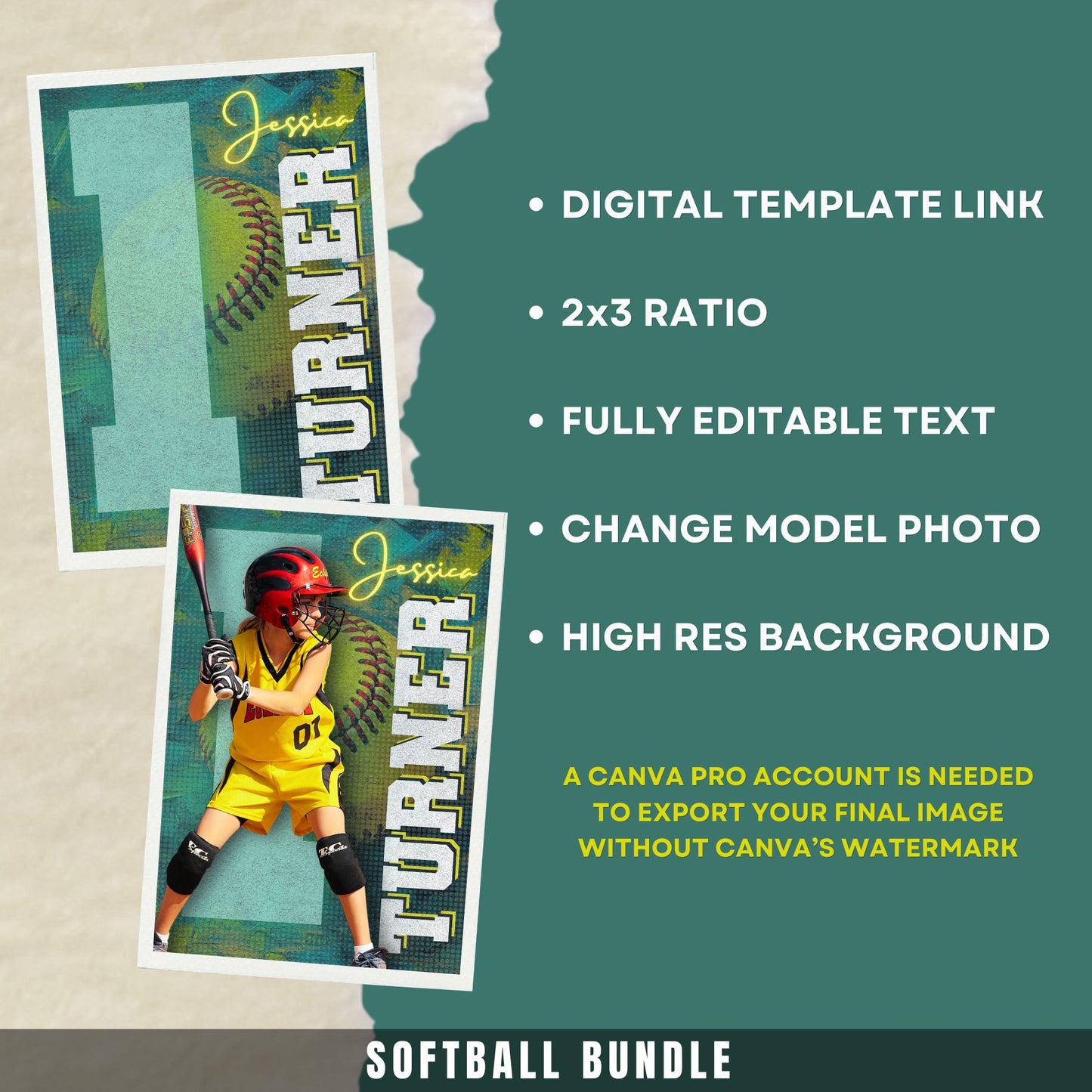 Softball Card (Green) Canva Template