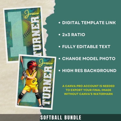 Softball Card (Green) Canva Template