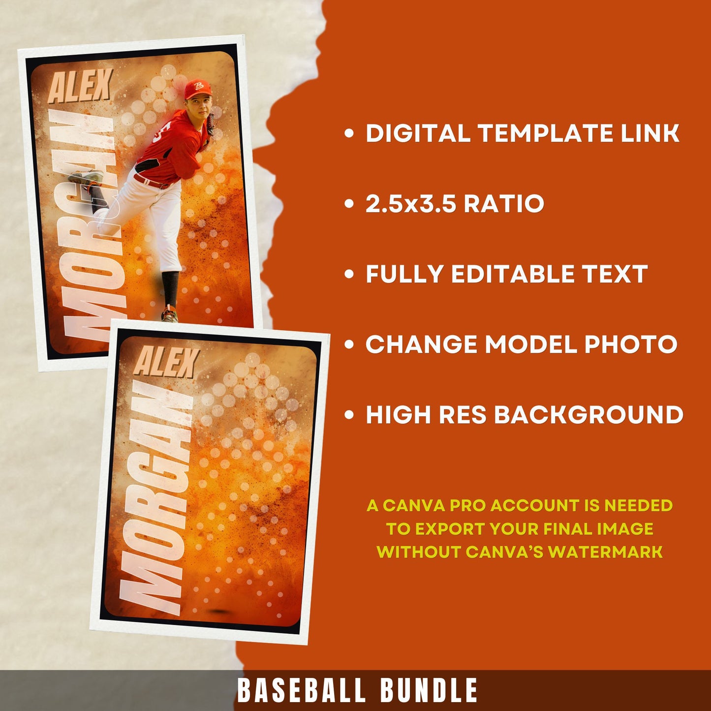 Baseball Card Canva Poster Template (Orange)
