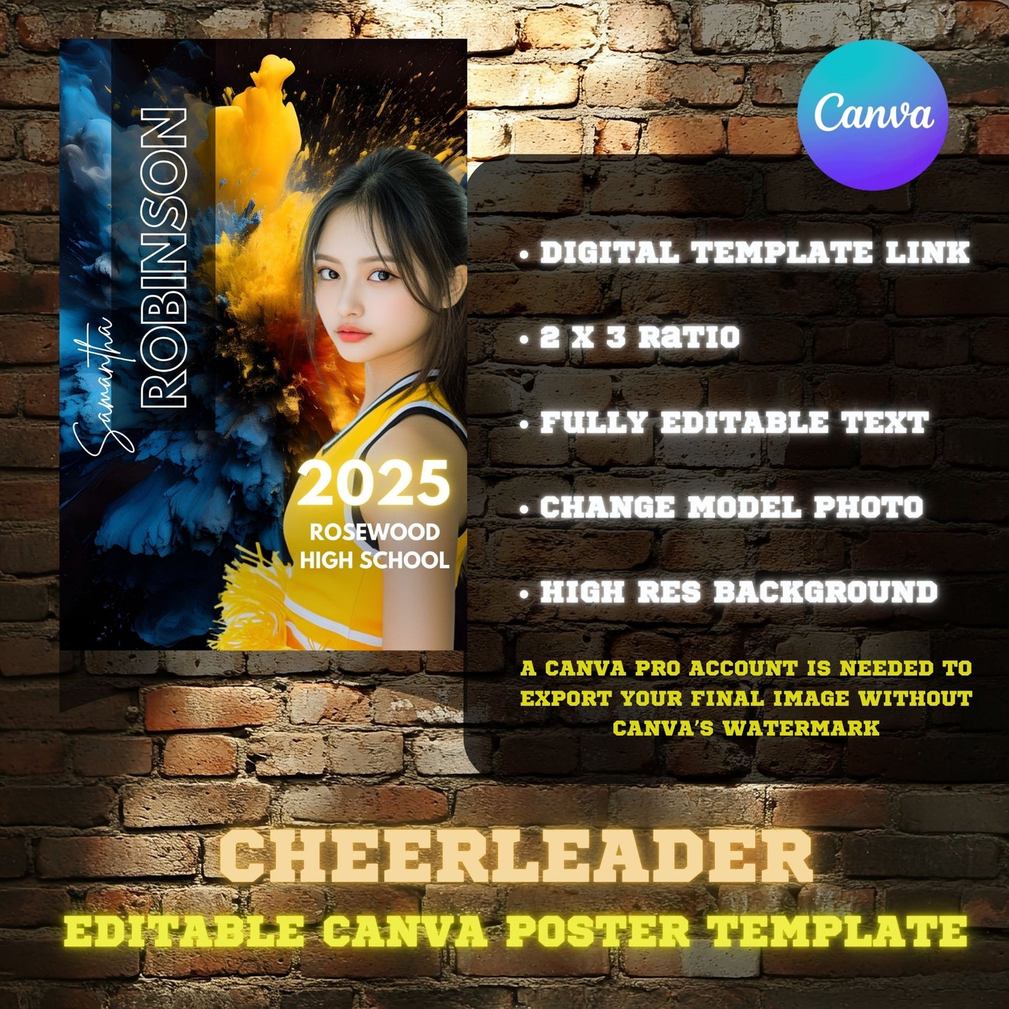 Cheerleader Canva Poster Template (Yellow)