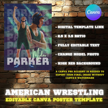 American Wrestling Canva Poster Template