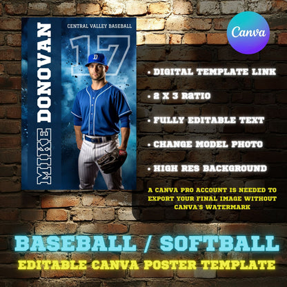 Baseball Canva Poster Template (Blue Fog)