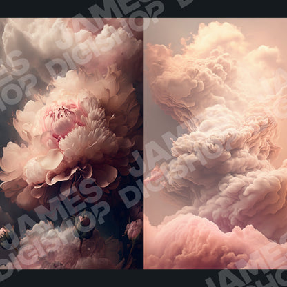 20 Soft Pink Floral Clouds Background Bundle